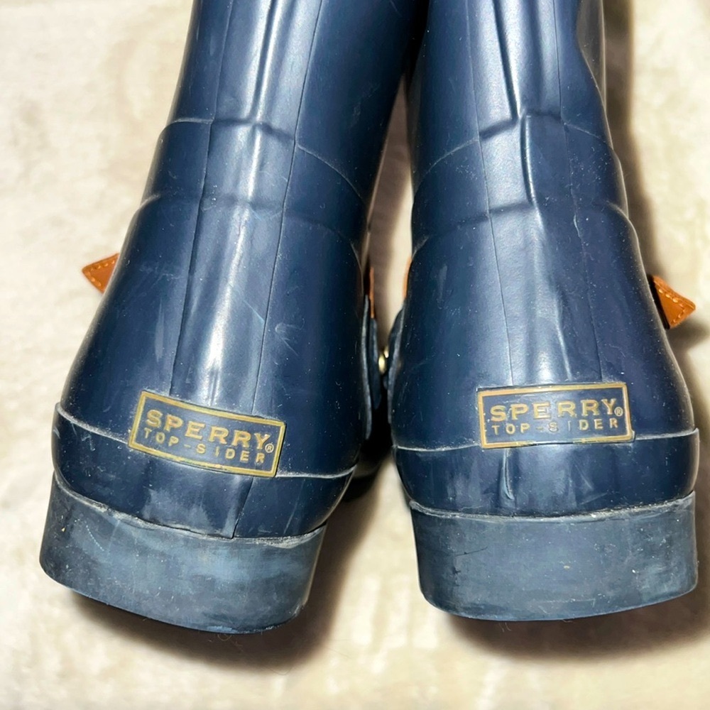 SPERRY 🌧️  TOP SIDER LEATHER ACCENT FLEECE LINED WATERPROOF RUBBER RAIN BOOTS 11 - Picture 7 of 10